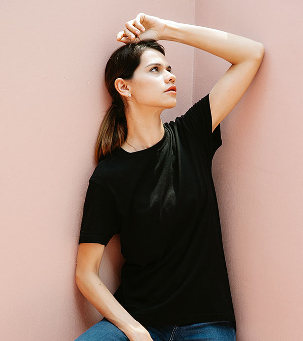 woman-casual-black-shirt-arm-short